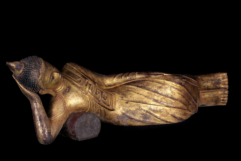 Extremely Rare Early 18C Wood Shan Reclining Buddha # A144